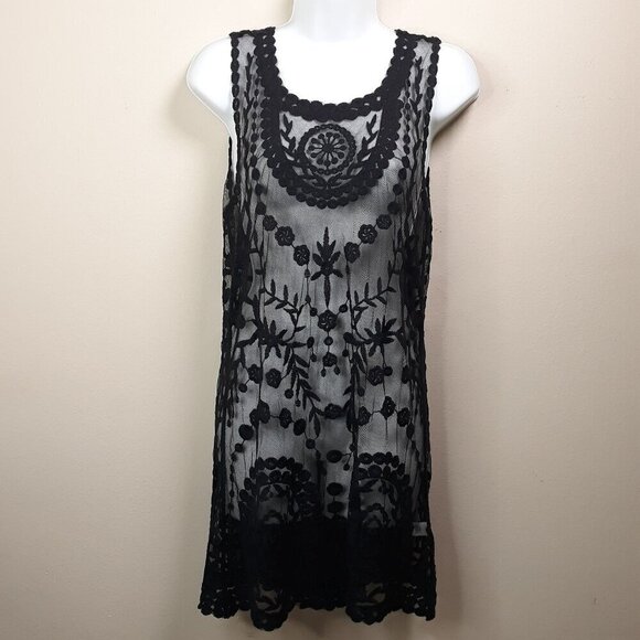 Neiman Marcus Embroidered Sheer Mesh Stretch Floral Mini Bodycon Dress S/M - Picture 1 of 10